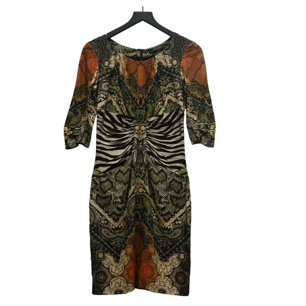 Etro Multi Print Sheath Dress IT 40 US Small Snake Paisley Green Orange Black
